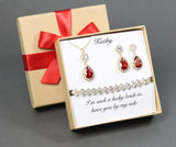 Custom Red Wedding earrings necklace set Red bridesmaid necklace earrings set Bridesmaids bracelet Bridal party gifts Bridal jewelry set