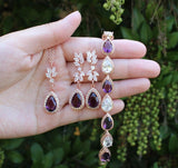 Plum Purple Bridal earrings necklace bracelet wedding jewelry Plum bridal leaf drop earrings Plum drop earrings Bridesmaids gift Wine purple