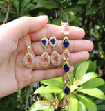 Morganite champagne blue Navy Blue Gold Teardrop Bracelet earrings necklace Champagne bridesmaids Peach Morganite wedding jewelry Morganite