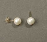Solid Gold round Japanese Akoya salt water real pearl studs 14K solid real gold stud earrings Bridal Birthday Mother's day Christmas gift