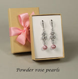 CLIP ON Custom pearl bridesmaid earrings Blush pink pearl Bridesmaids earrings necklace Bridal earrings Pink bridesmaids earrings leaf drops