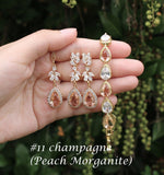 Champagne peach morganite bridal earrings Wedding champagne leaf vine earrings Wedding gifts Bridesmaids jewelry Gold champagne drop earring