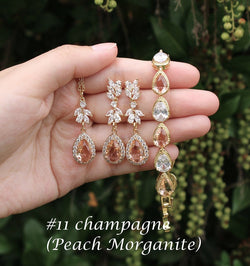 Champagne gold Wedding earrings necklace bracelet Champagne bridal earrings Peach Morganite bridesmaids gift set Gold Bridesmaids jewelry