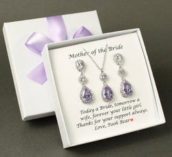 Mothers gift Custom Lavender Mother of the groom set Mother of the bride gift set Light purple Mother earrings Mother necklace earrings set