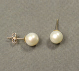 Solid Gold round Japanese Akoya salt water real pearl studs 14K solid real gold stud earrings Bridal Birthday Mother's day Christmas gift
