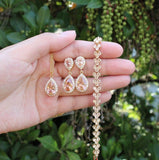 Champagne gold tear drop CZ earrings Bridesmaid earrings Peach wedding earrings Bridal party jewelry Champagne Bridesmaid set Fall wedding