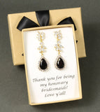 Custom black bridal jewelry earrings bracelet necklace bridesmaids gifts wedding jewelry set Black bridal jewelry set silver bridal gifts