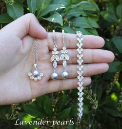 Custom Lavender pearl bridal earrings necklace wedding bracelet Bridesmaid gifts Wedding pearl jewelry Light purple bridesmaid earrings