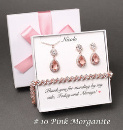 Bridesmaid earrings Pink Morganite tear drop crystal earrings Pink bridesmaid jewelry Morganite earrings necklace bracelet Bridesmaid gift
