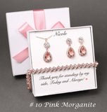 Bridesmaid earrings Pink Morganite tear drop crystal earrings Pink bridesmaid jewelry Morganite earrings necklace bracelet Bridesmaid gift