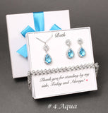 Bridesmaid earrings Aqua blue tear drop crystal earrings Aquamarine wedding jewelry Blue earrings necklace bracelet set Bridesmaid gift