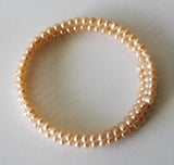 Peach champagne fresh water pearl cuff bracelet, Triple row pearl bracelet, bridesmaid bracelet, bridal bracelet, Peach pearl bracelet