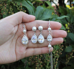 Bridesmaid jewelry set Bridal party gift Tear drop earrings necklace bracelet set Bridal jewelry Bridesmaid pearl gift Wedding pearl jewelry
