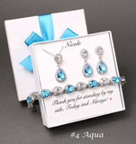 Royal blue crystal bridesmaid necklace earrings Blue bridesmaid jewelry Bridesmaid bracelet earring set Custom pattern color wedding gift