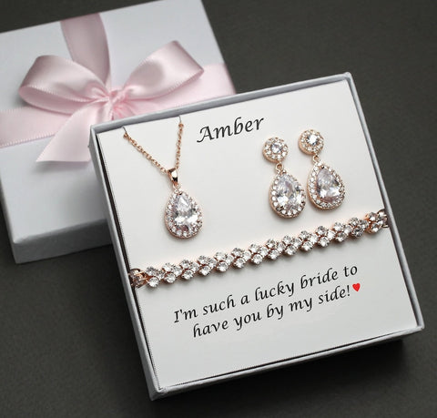 Custom personalized bridesmaid gifts bridesmaid necklace earrings bracelet set bridal round post crystal earrings Bridesmaid proposal gift