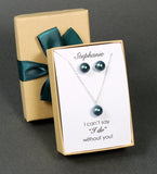 Tahitian look Swarovski pearl bridesmaid earrings necklace set Bridesmaid pearl bracelet Green blue pearl wedding gift set Bridal party gift