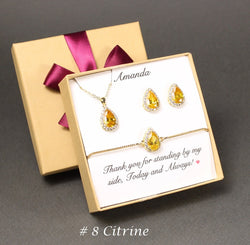 Citrine wedding jewelry set Gold bridesmaid bracelet earrings necklace Bridesmaid necklace earrings Yellow Gold bridal jewelry wedding gift