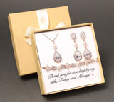 Bridesmaid earrings bracelet necklace set Cubic zirconia and pearl gift Bridesmaids pearl earrings Bridal jewelry set Wedding jewelry set