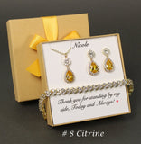 Bridesmaid earrings Citrine gold tear drop crystal earrings Citrine bridesmaid jewelry Gold earrings necklace bracelet Bridesmaid gift set