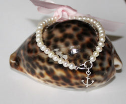 Children's natural pearl bracelet, Flower girl bracelet, pearl bracelet, Nautical Anchor bracelet, Kids bracelet, starfish bracelet, pink