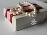 Fresh water pearl and snowflake charm bracelet, pearl bracelet, bridesmaids bracelet, snowflake bracelet, Christmas gift, Winter wedding