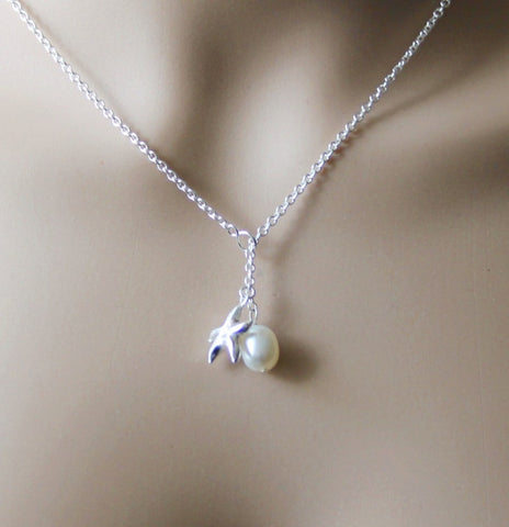 Beach wedding necklace, Fresh water pearl pendant & starfish, infinity necklace, Starfish necklace, Bridesmaid necklace, Adjustable length