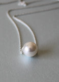 Large pearl necklace- Sterling Silver- 14K gold fill -White pearl necklace- Floating pearl- Bridesmaid pearl necklace-Bridesmaids gift