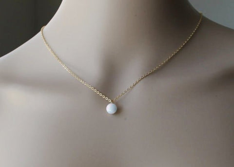 14K Gold filled opal neckce, 6mm, 8mm, 10mm White Opal pendant necklace, opal necklace, opal gold necklace, Bridesmaid necklace, Birthday