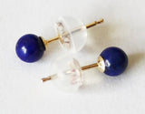 Solid gold natural blue lapis lazuli ball earring studs, Real gold lapis earrings, Lapis studs, 14K gold earrings, Deep blue stone earrings