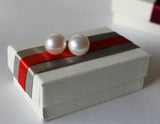 Large AAA natural pearl earring studs, Sterling Silver or 14K gold, pearl stud earrings, Bridesmaid pearl earring, Birthday, Christmas gift