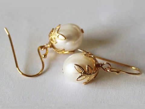 Genuine pearl tear drop earrings, Fresh water pearls, Gold pearl earrings, Bridesmaid Earrings, Wedding earrings, Bridesmaid gift