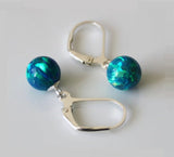 6mm, 8mm Peacock Blue opal earrings, Sterling Silver, Blue opal drop earrings, lever back earring, Blue opal earrings, Blue Bridesmaids