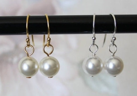 Bridesmaid pearl earrings, Sterling silver or gold earrings, pearl earrings, Bridesmaid earrings, Custom messages, Bridal earring gifts