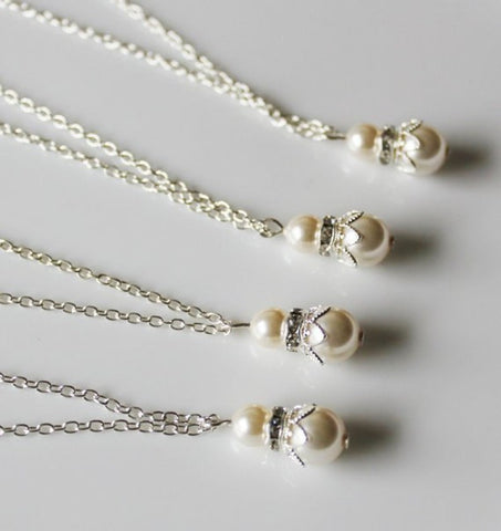 8 set floating pearl necklaces, set of 8 bridesmaid necklace,Swarovski pearls, leaf necklace,Pearl and Rihinestone necklaces, Navy, Nautical