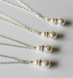 7 set bridesmaids Ivory pearl floating necklaces, set of 7 bridesmaid necklace,Swarovski pearls,Flower girl,Pearl and Rihinestone necklaces