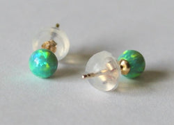 Solid gold Green opal earring studs, 4mm, 6mm, 8mm opals, 14K gold earrings, white gold earrings, Hypoallergenic, Birthday, Christmas gift