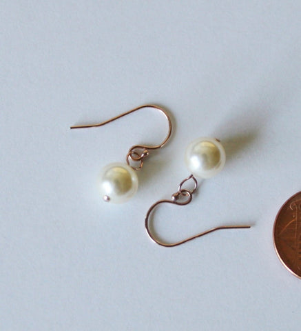 Rose gold pearl earrings- 14K rose gold fill pearl drop earrings- pink gold earrings- Bridesmaid earrings- Wedding pearl set 4, 5, 6, 7, 8