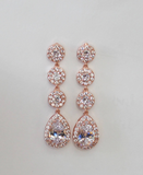 Item# S014 - Long Bridal Earrings with 4 Cubic Zirconia