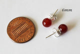 4mm, 6mm, 8mm Natural Red Agate earring studs- Sterling Silver or 14K gold- agate earrings- red stud earrings- Christmas earring